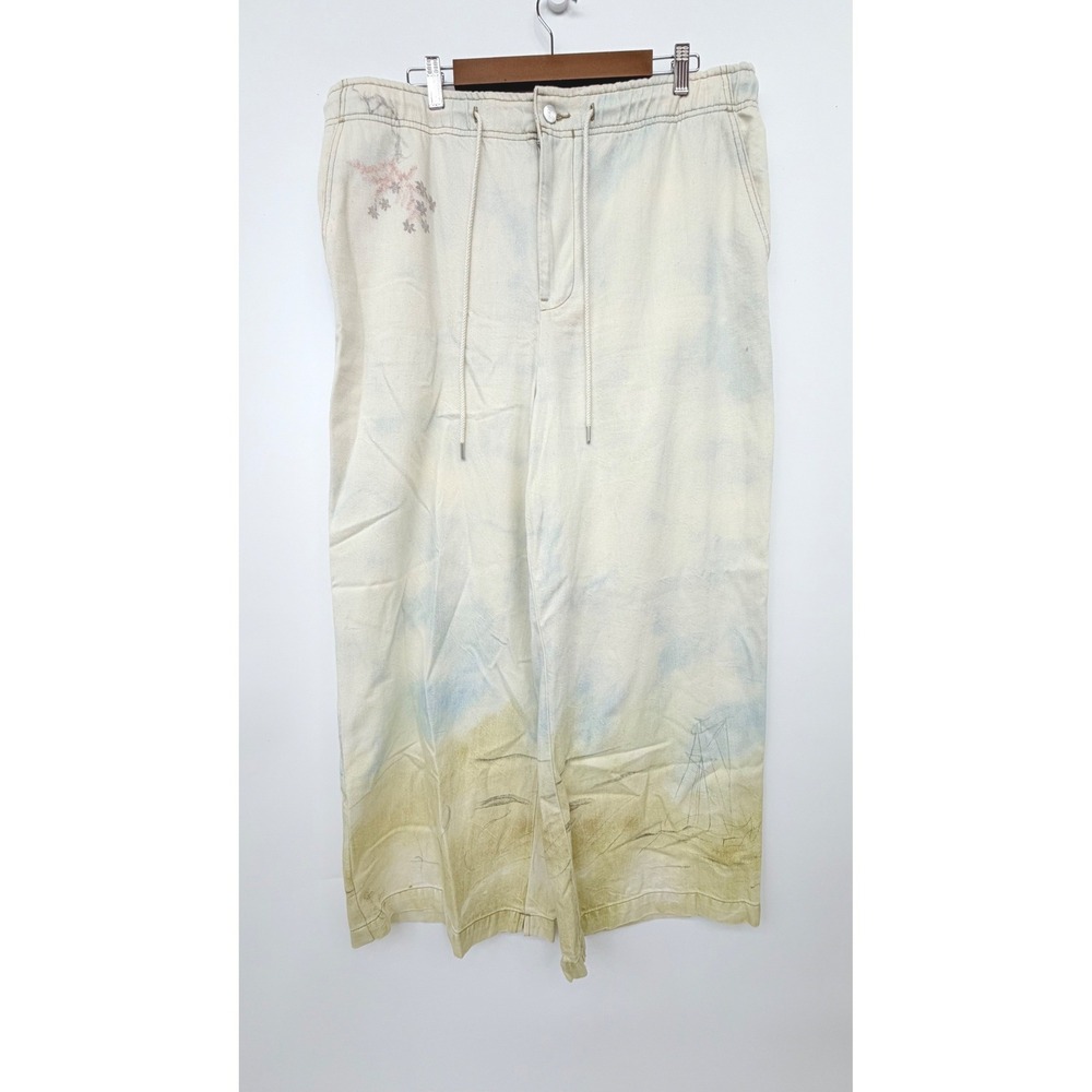 Pilcro Scenic Print Wide Leg Pull On High Rise Denim Pant Womens XL Cream Blue - Picture 4 of 13